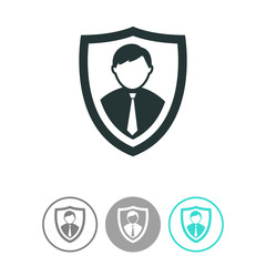 Shield protection vector icon. Security agency symbol. Shield icon with an avatar.