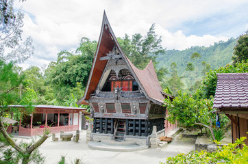 Traditional Batak House in Lake Toba, Sumatra Indonesia - 96250910