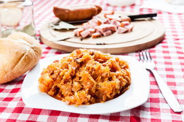 Bigos on white plate