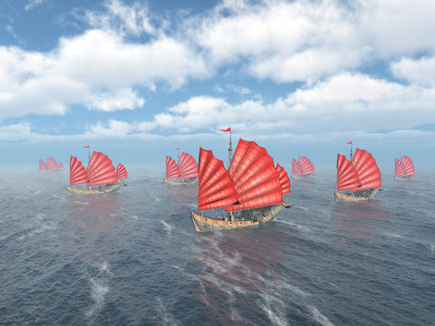 Fleet of Chinese junk ships