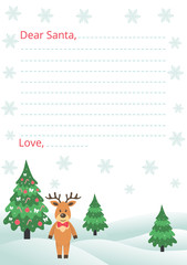 letter to santa with deer and fir tree 