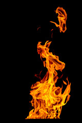 yellow Fire flame isolated on black background