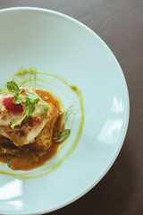 Exquisite dish in hotel restaurant