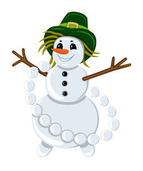 snowman in a hat with garland of snowballs