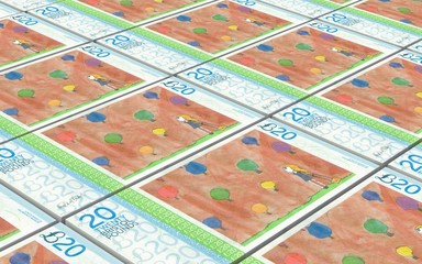 Bristol pound bills stacks background. Computer generated 3D photo rendering.