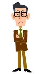 考える茶色のジャケット着用の男性