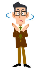 拒否の仕草を示す茶色のジャケット着用の男性