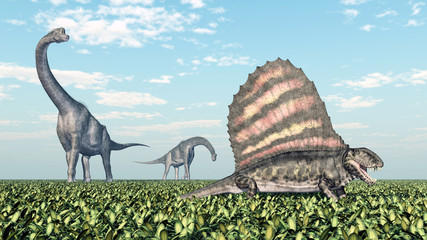 Brachiosaurus and Dimetrodon