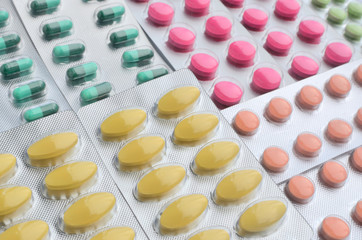 Colorful medicine tablet.