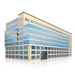 office building with an entrance and reflection