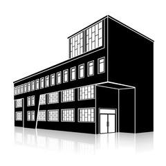 Fototapeta premium silhouette office building with an entrance and reflection