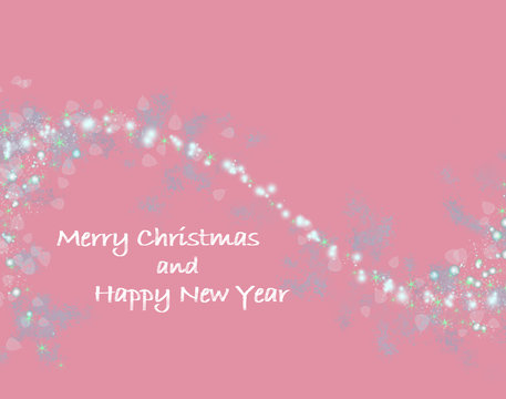 pink Christmas card with shiny stars