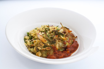 Avacado and cous cous with tomato relish