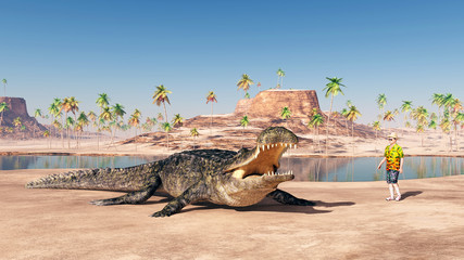 Fototapeta premium Sarcosuchus and Tourist