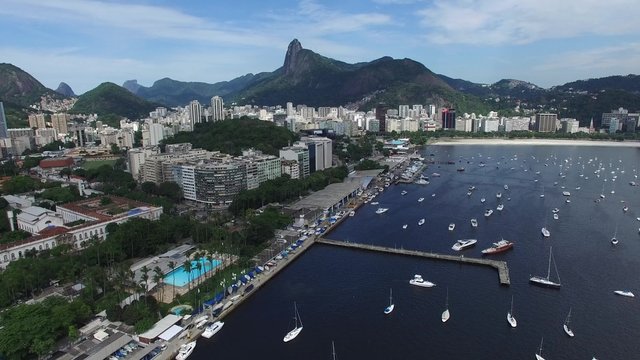 Aerial view of Guanabara Bay in Rio de Janeiro, Brazil.