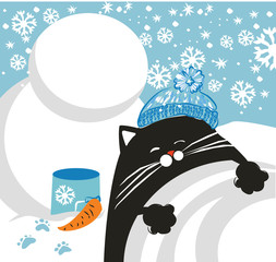 black cat sculpts snowman New Year holidays