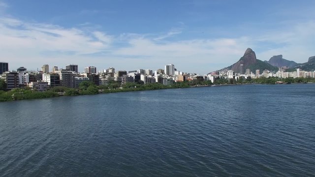 Aerial view of Rodrigo de Freitas Lake in Rio de Janeiro, Brazil.