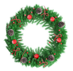 Fototapeta na wymiar Christmas wreath isolated over white 3d rendering