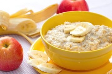 Oatmeal with fruit for breakfast