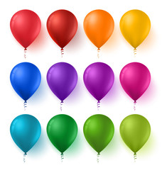 3d Realistic Colorful Set of Birthday Balloons with Glossy and Shiny Colors Isolated in White Background. Vector Illustration
