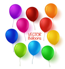 3d Realistic Colorful Set of Birthday Balloons with Glossy and Shiny Colors Isolated in White Background. Vector Illustration
