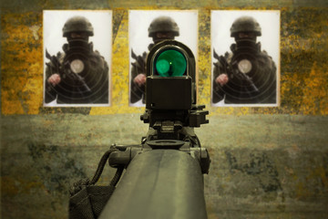 rifle with red-dot sight - obrazy, fototapety, plakaty