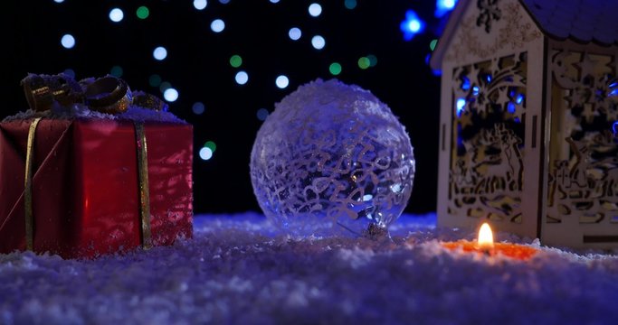 Christmas decoration and snowfall