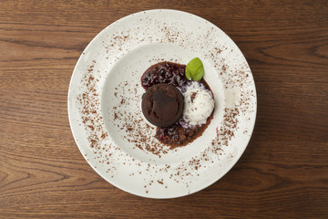 chocolate cake with ice cream