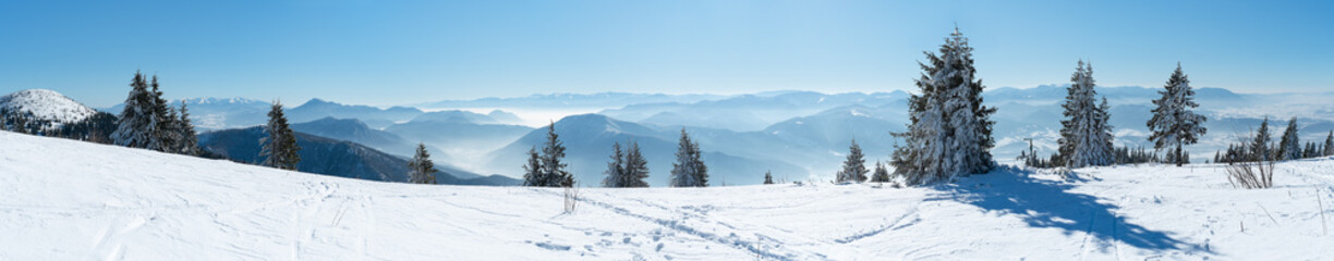 panoramic view of snowcapped mountains - 96259317