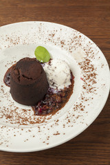 chocolate cake with ice cream