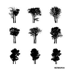 Set of tree silhouettes. Vector illustration.