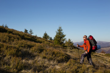 Fototapeta na wymiar Hiking in Caucasus mountains.