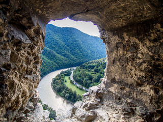 Vah river from Strecno old castle in northern Slovakia