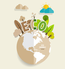 ECO FRIENDLY. Ecology concept with Green Eco Earth and Trees. 