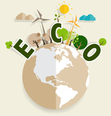 ECO FRIENDLY. Ecology concept with Green Eco Earth and Trees. 