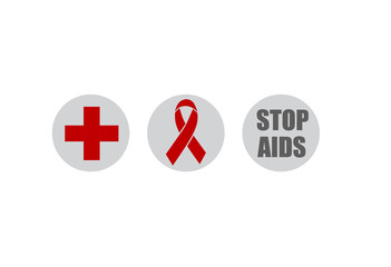 Aids Awareness Red heart Ribbon on white background. 