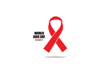 Aids Awareness Red heart Ribbon on white background. 