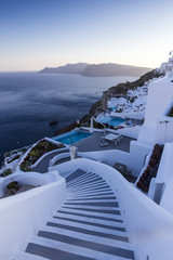 Winding stairs going down to Aegan Sea, Santorini Island -Greece