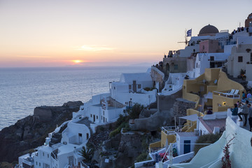Fototapeta na wymiar View of Oia traditional white houses and old castle of Oia, Sant