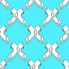 Cartoon Style Hand Drawn Ice Skates Seamless Pattern