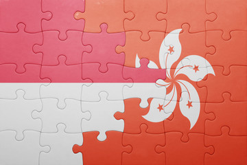 puzzle with the national flag of hong kong and indonesia