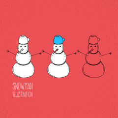 Cartoon Style Snowman Hand Drawn Illustration Icon