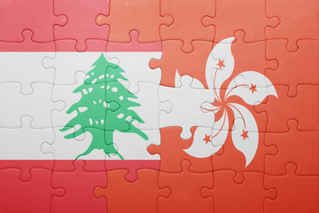 puzzle with the national flag of hong kong and lebanon
