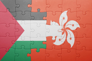 puzzle with the national flag of hong kong and palestine