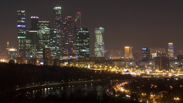 Cityscape timelapse at night. Moscow city, Russia