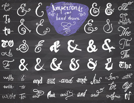 Ampersands and Catchwords hand drawn set for Logo and Label Designs. Vintage Style Hand Lettered symbols collection on chalkboard background
