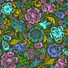 Fototapeta na wymiar Floral vector seamless pattern with beautiful rose flowers