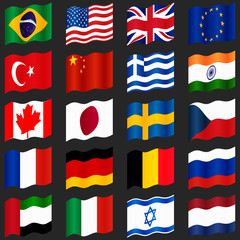 Set of popular country flags. Waving flags