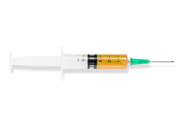 syringe filled with blue liquid (Clipping path)