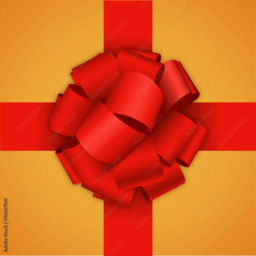 Wall mural vector modern red bow on orange background